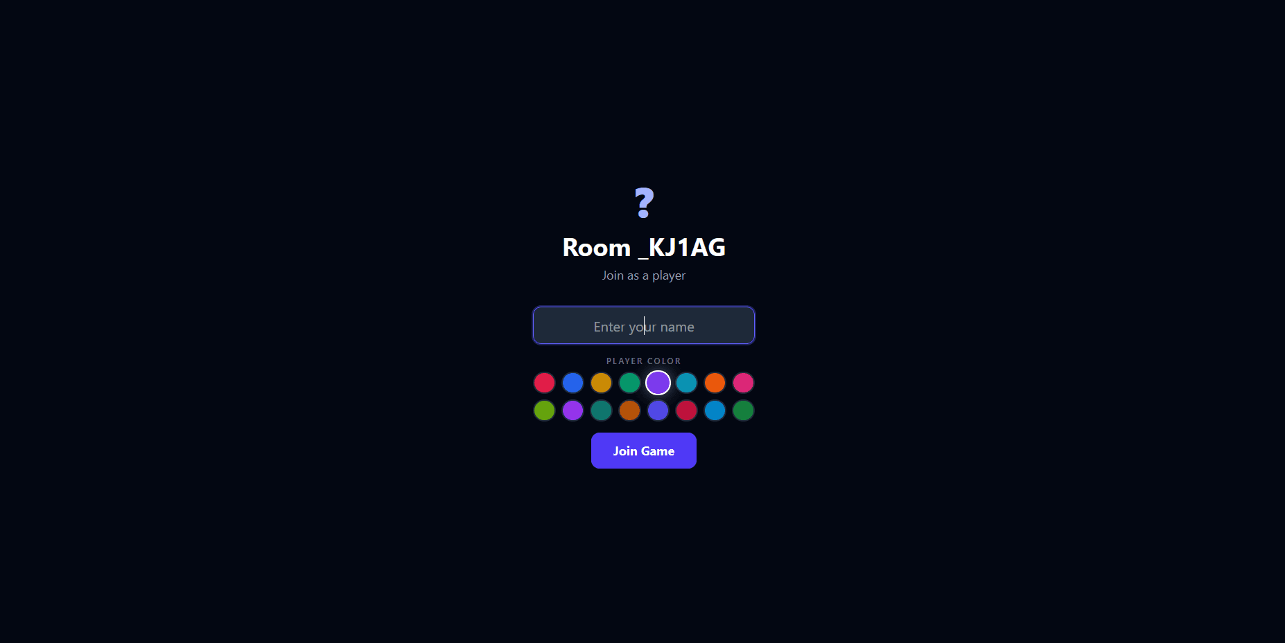 Player join screen with name input and color selection